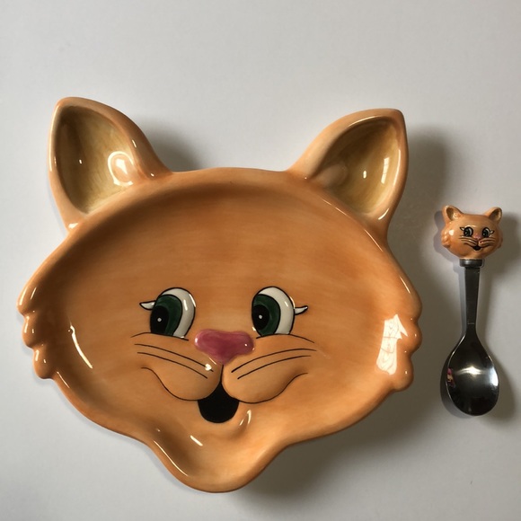 Fitz & Floyd Anthropomorphic Kitty Spoon Plate Serving Set Ceramic Kids Snacks - Picture 2 of 8